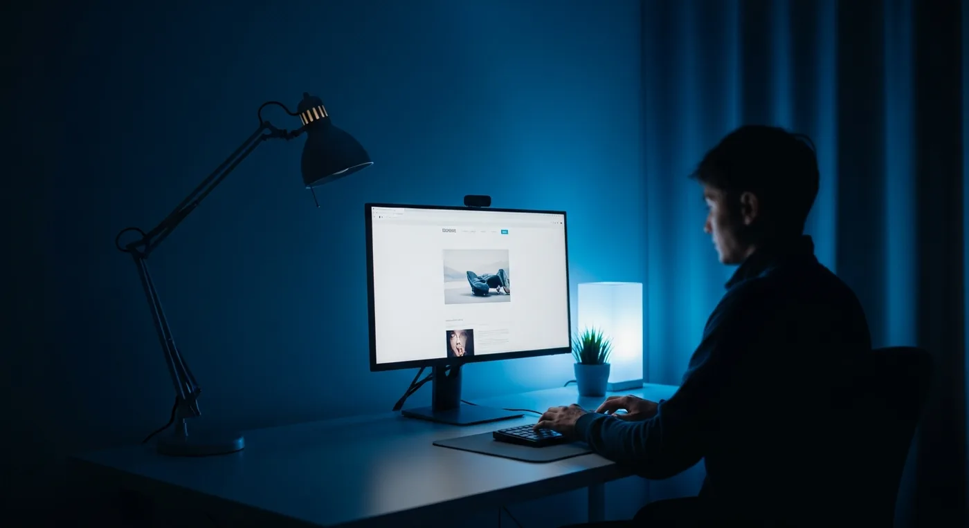 A minimalist night-time workspace with a single clean page open